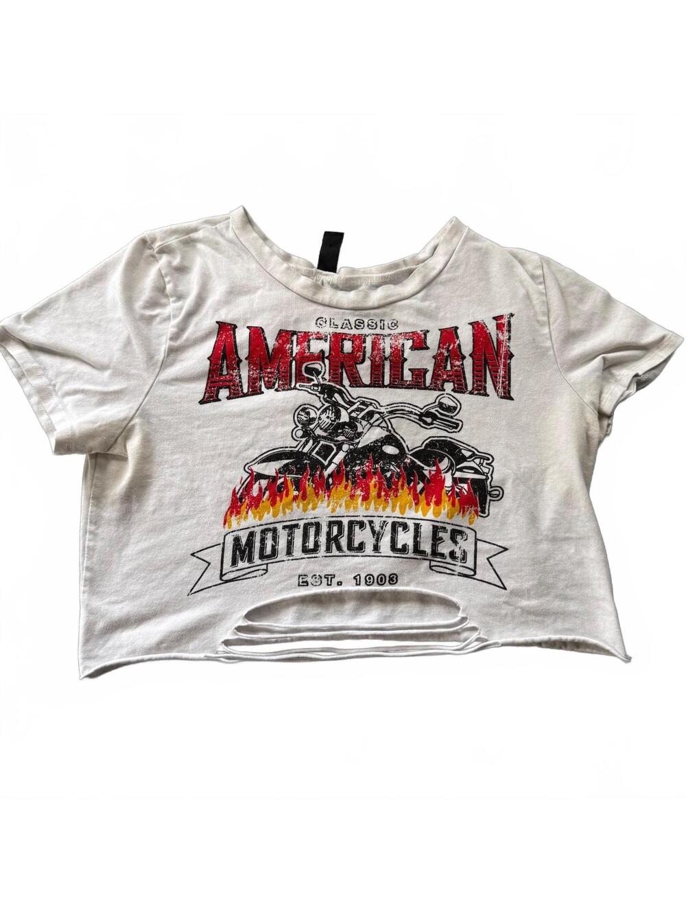 Windsor Graphic Cropped T-Shirt Off-White American Motorcycles Distressed Crop